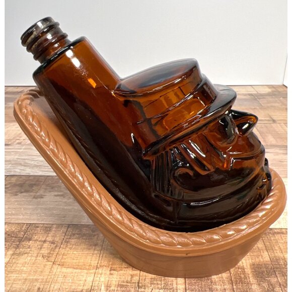 Rare Avon After Shave Bottle Brown Glass Head & Brown Plastic Shaving Mug Base - Picture 3 of 4